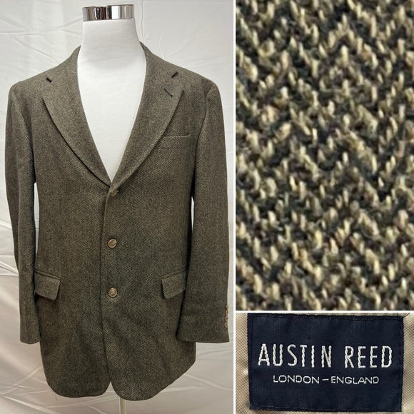 Austin Reed Vintage Men's 43L Brown Herringbone Tweed 3-Button